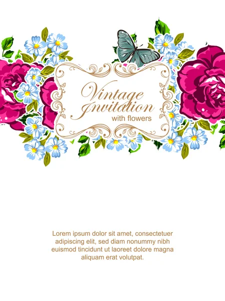 Floral vintage invitation card — Stock Vector