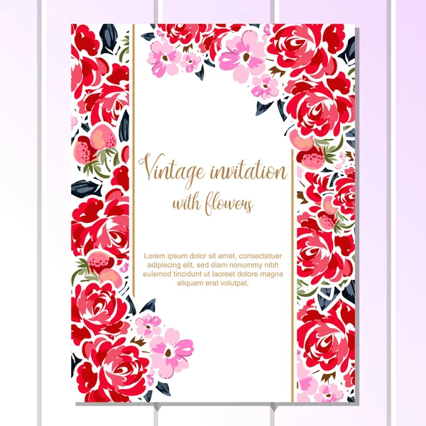 Tarjeta de invitación floral vintage — Vector de stock