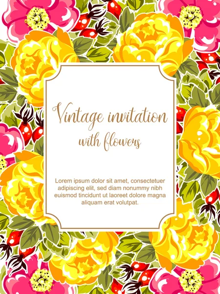 Cartão de convite vintage floral — Vetor de Stock