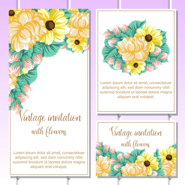 Floral vintage invitational kaarten — Stockvector