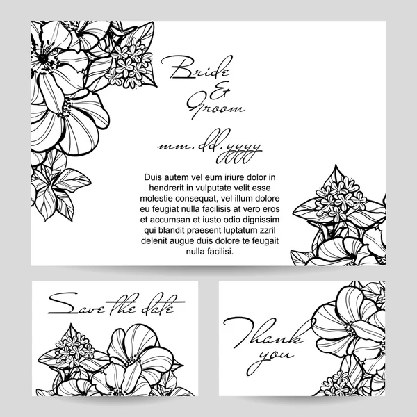Conjunto de cartões de casamento floral vintage — Vetor de Stock