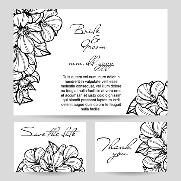 Set of vintage floral wedding cards — Stock Vector