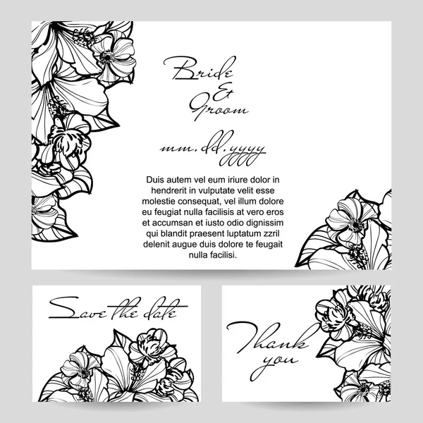 Conjunto de cartões de casamento floral vintage — Vetor de Stock