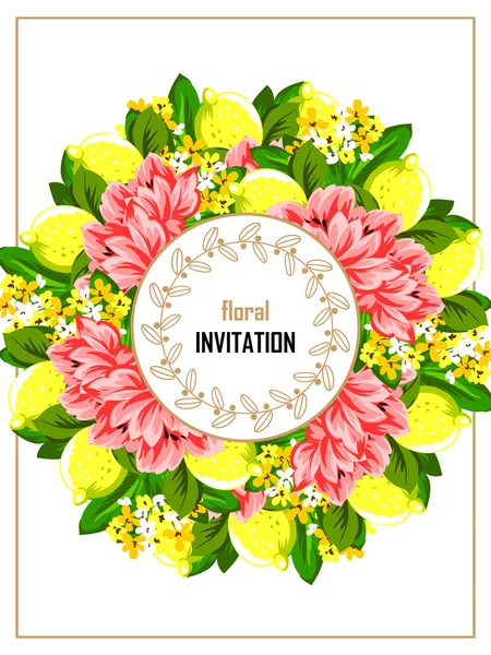 Πρόσκληση με όμορφα λουλούδια — Διανυσματικό Αρχείο