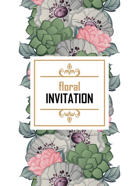 Delicada invitación con flores — Vector de stock