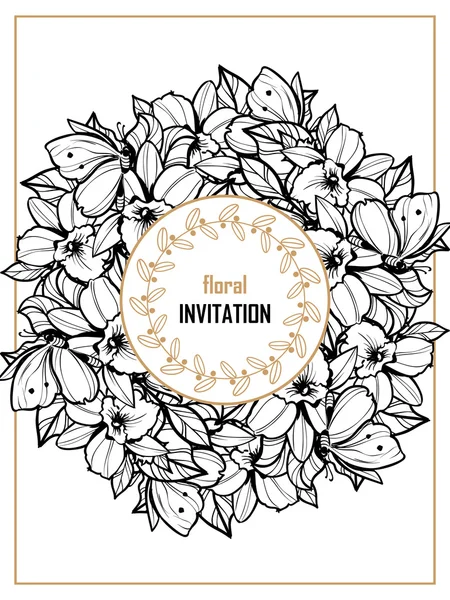 Πρόσκληση με όμορφα λουλούδια — Διανυσματικό Αρχείο
