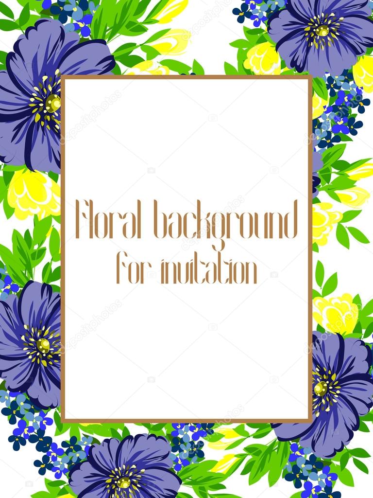 Disegno di illustrazione vettoriale di sfondo floreale per invito con bellissimi fiori colorati — Vettoriali di All about Flowers