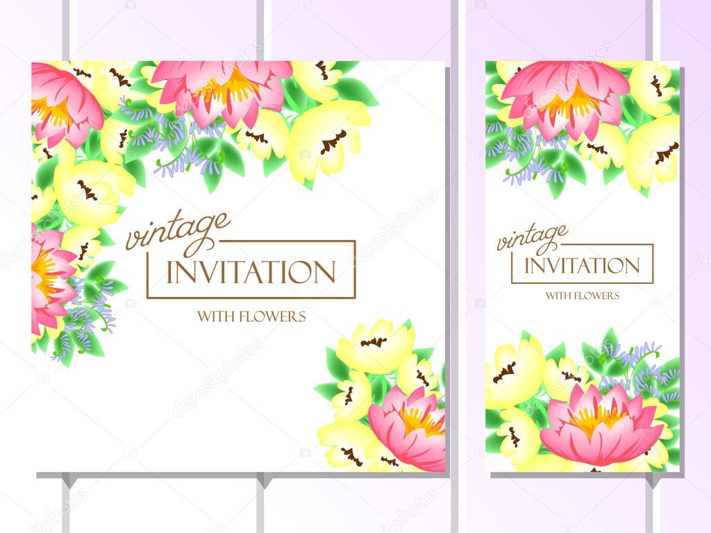 Disegno di illustrazione vettoriale di invito con sfondo di bellissimi fiori colorati — Vettoriali di All about Flowers