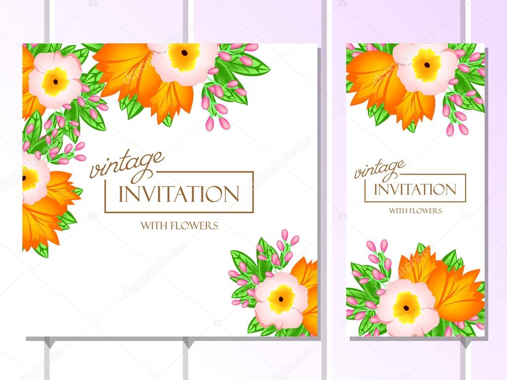 Disegno di illustrazione vettoriale di invito con sfondo di bellissimi fiori colorati — Vettoriali di All about Flowers