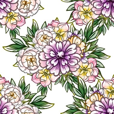 Renkli vintage tarzı çiçekler pürüzsüz desen