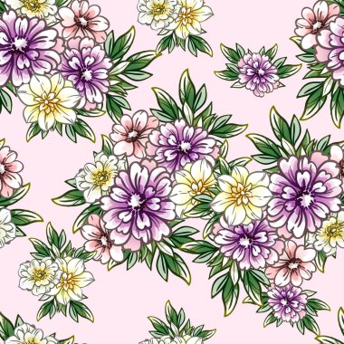 Renkli vintage tarzı çiçekler pürüzsüz desen