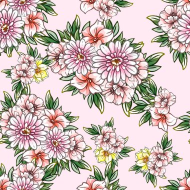 Renkli vintage tarzı çiçekler pürüzsüz desen