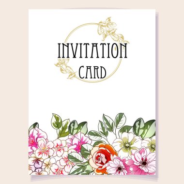 Renkli davetiye kartı, eski tarz çiçek deseni