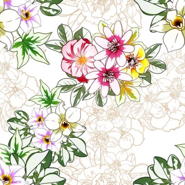 Renkli vintage tarzı çiçekler pürüzsüz desen