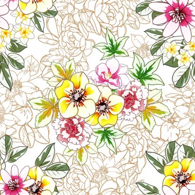 Renkli vintage tarzı çiçekler pürüzsüz desen