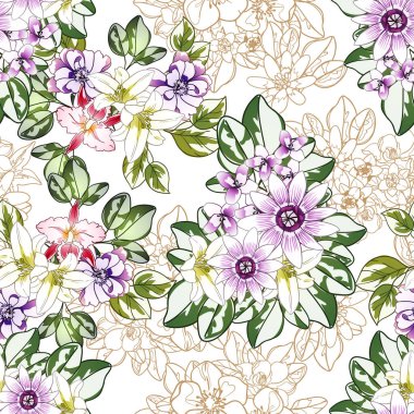 Renkli vintage tarzı çiçekler pürüzsüz desen