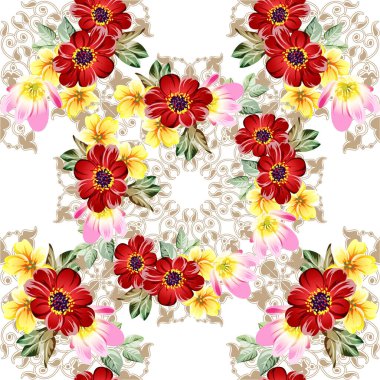 Renkli vintage tarzı çiçekler pürüzsüz desen