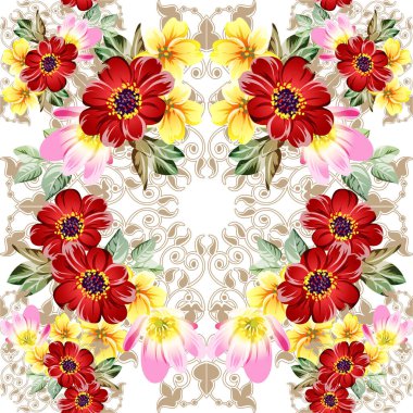 Renkli vintage tarzı çiçekler pürüzsüz desen