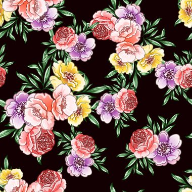 Renkli vintage tarzı çiçekler pürüzsüz desen