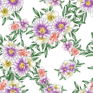 Renkli vintage tarzı çiçekler pürüzsüz desen