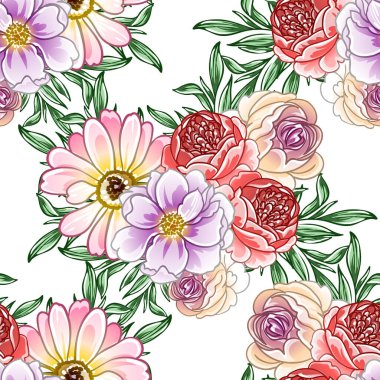 Renkli vintage tarzı çiçekler pürüzsüz desen