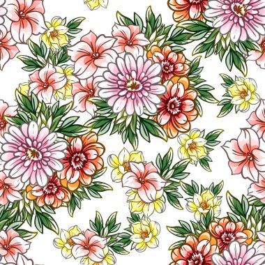 Renkli vintage tarzı çiçekler pürüzsüz desen