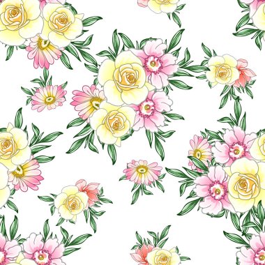 Renkli vintage tarzı çiçekler pürüzsüz desen