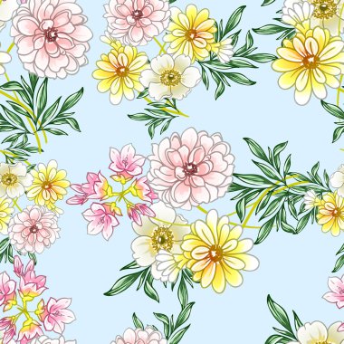 Renkli vintage tarzı çiçekler pürüzsüz desen