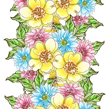 Renkli vintage tarzı çiçekler pürüzsüz desen