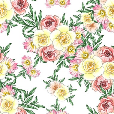 Renkli vintage tarzı çiçekler pürüzsüz desen