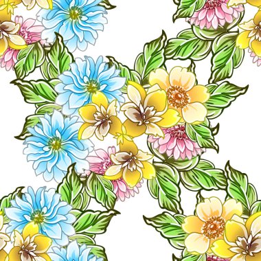 Renkli vintage tarzı çiçekler pürüzsüz desen