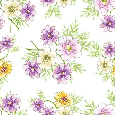 Renkli vintage tarzı çiçekler pürüzsüz desen