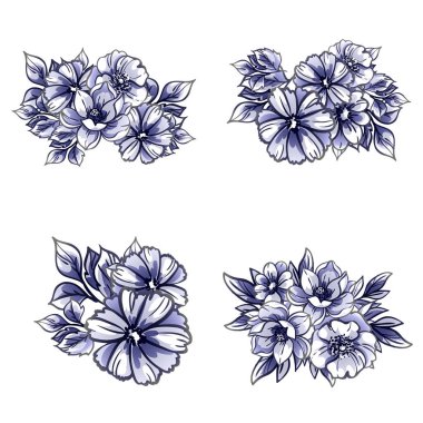 Kusursuz mavi monokrom klasik çiçek deseni