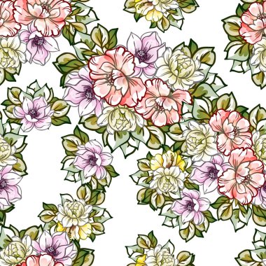 Renkli vintage tarzı çiçekler pürüzsüz desen