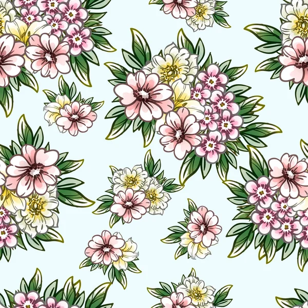 Colorato Stile Vintage Fiori Modello Senza Soluzione Continuità — Vettoriale Stock