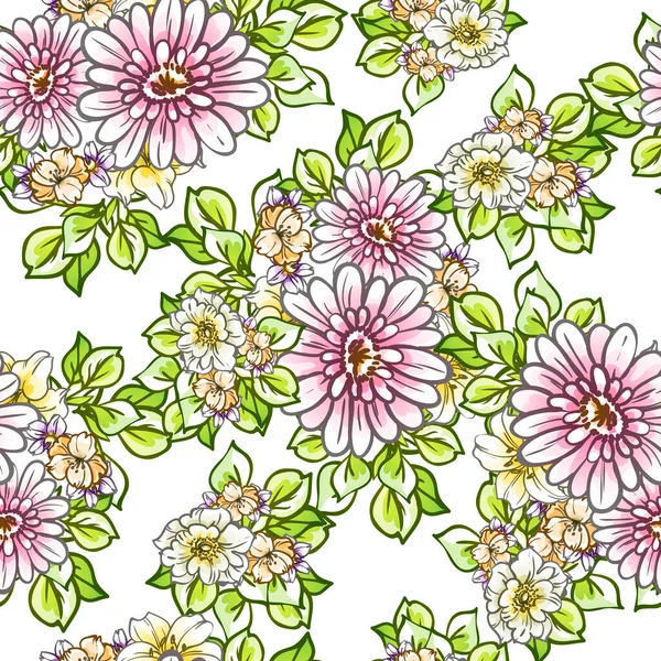 Coloridas Flores Estilo Vintage Patrón Sin Costuras — Vector de stock