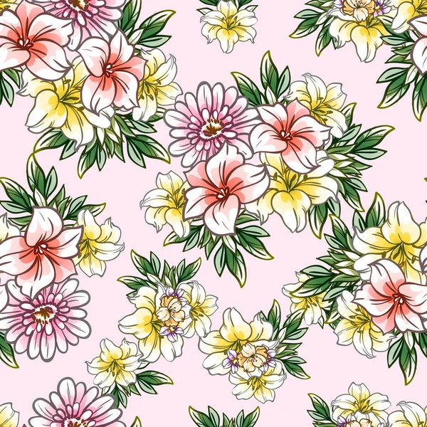 Farbenfrohe Vintage Stil Blumen Nahtlose Muster — Stockvektor