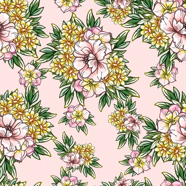 Estilo Vintage Colorido Flores Padrão Sem Costura — Vetor de Stock