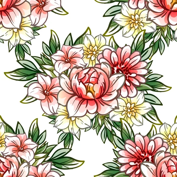 Färgglada Vintage Stil Blommor Sömlös Mönster — Stock vektor