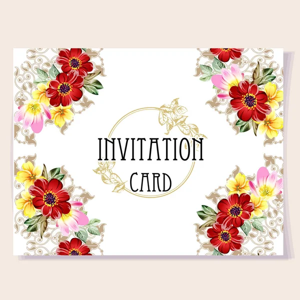 Carte Invitation Colorée Motif Fleurs Style Vintage — Image vectorielle
