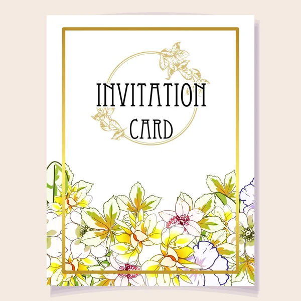 Carte Invitation Colorée Motif Fleurs Style Vintage — Image vectorielle