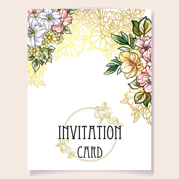 Tarjeta Invitación Color Patrón Flores Estilo Vintage — Vector de stock