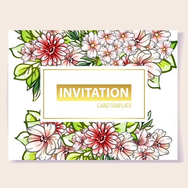 Colored Invitation Card Vintage Style Flowers Pattern — Stock Vector