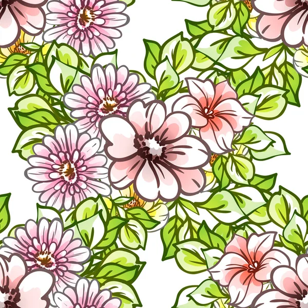 Estilo Vintage Colorido Flores Padrão Sem Costura — Vetor de Stock