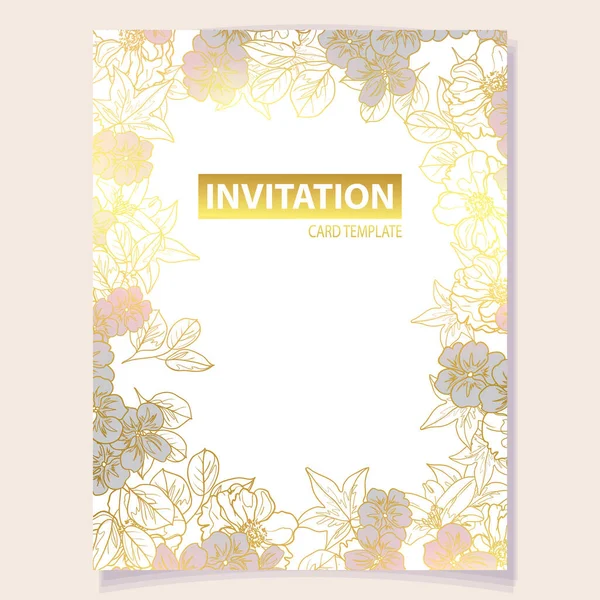 Colored Invitation Card Vintage Style Flowers Pattern — Stock Vector