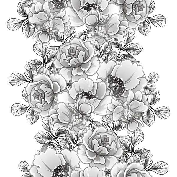 Seamless Monochrome Vintage Style Flowers Pattern — Stock Vector