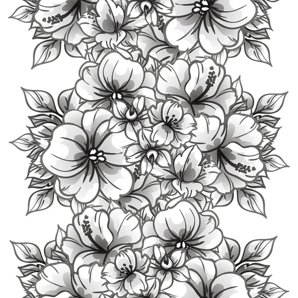 Inconsútil Patrón Flores Estilo Vintage Monocromo — Vector de stock