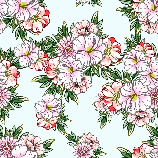 Colorato Stile Vintage Fiori Modello Senza Soluzione Continuità — Vettoriale Stock