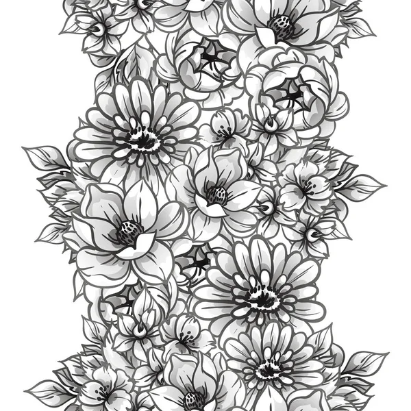 Seamless Monochrome Vintage Style Flowers Pattern — Stock Vector