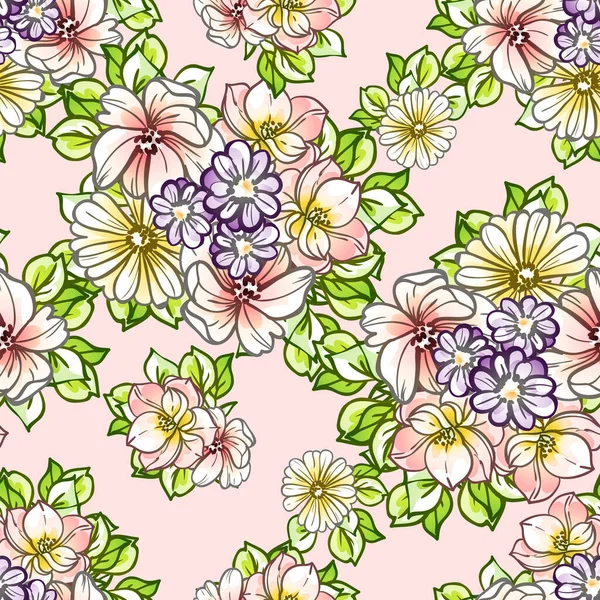 Värikäs Vintage Tyyli Kukkia Saumaton Kuvio — vektorikuva